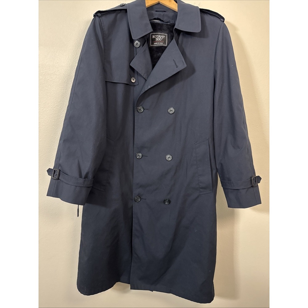 Vintage 70s 80s Botany 500 Trench Coat Men's 38R USA Made Blue Car Coat Lined